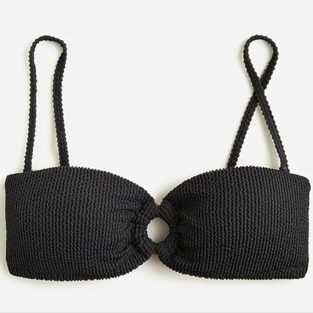 🖤 J. Crew Heritage Textured O-Ring Bandeau Bikini Top Black Size XXL 🌊